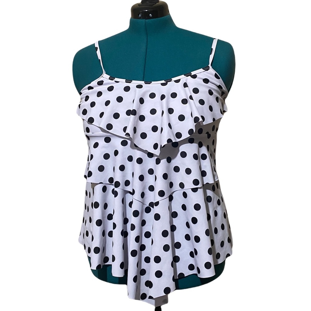 Black and White Polka Dots with Ruffles Halter Swim Top Size Medium